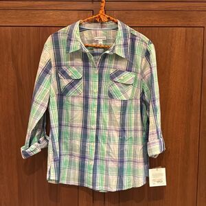 NWT croft&barrow blue green button down shirt petite L